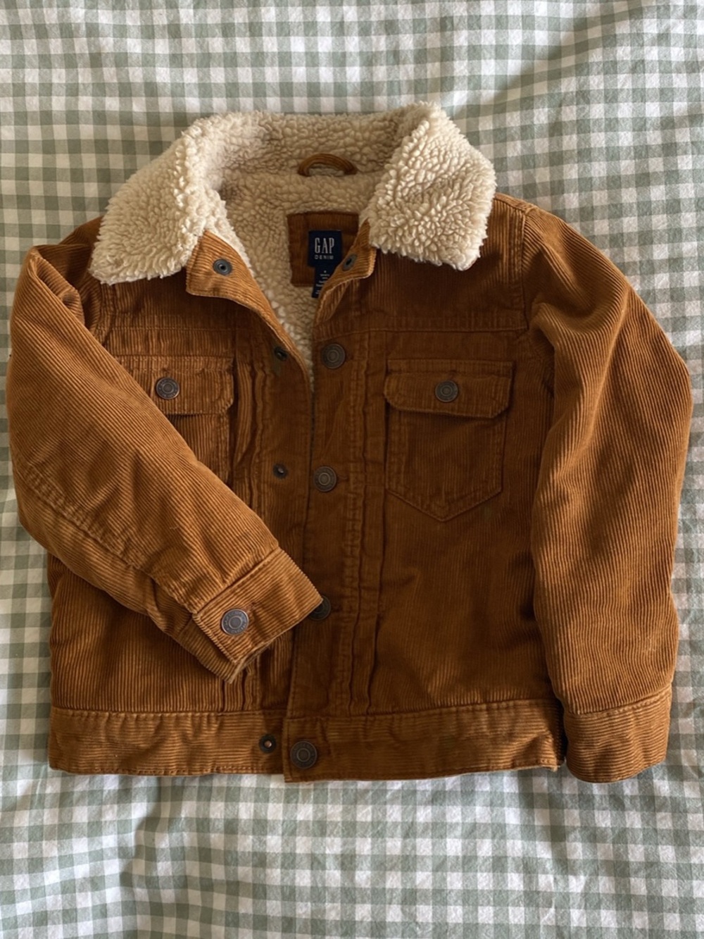 GAP Kids Tan Brown Corduroy Jacket with Cream Sherpa Collar